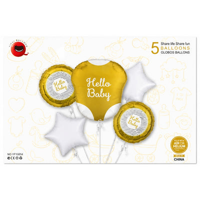 Hello Baby Gold Foil Balloon Decoration Set (Uninflated)