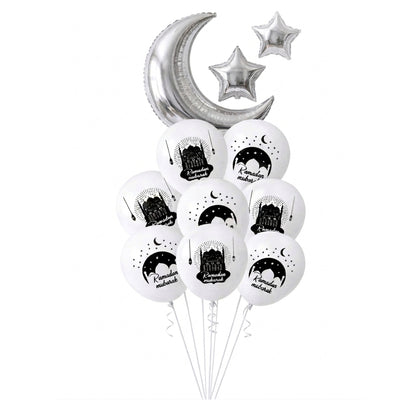 Ramadan Mubarak Balloon Decoration Set - White - 11 Pcs