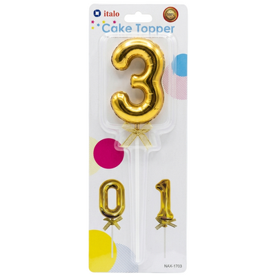 Cake Decoration 3 Number Metallic Cake Topper - Gold Colour