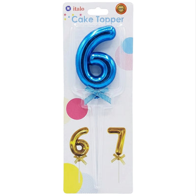 Cake Decoration 6 Number Metallic Cake Topper - Blue Colour