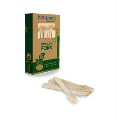 Hotpack Party Disposable Wooden Fork - Pack Of 50 Pcs