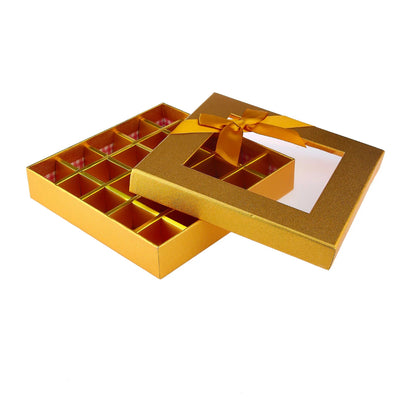 Hotpack Square Shape 25 Portion Gift Chocolate Box - Gold - 20X20X4 Cm