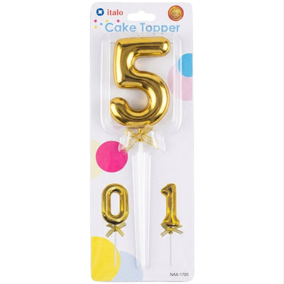 Cake Decoration 5 Number Metallic Cake Topper - Gold Colour