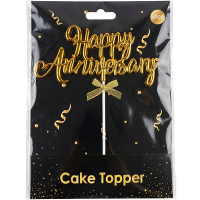 Happy Anniversary Cake Decoration Topper - Plastic - Gold Colour