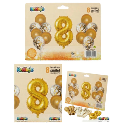 Party Decoration Balloons And Foil Balloon - 8 Number- 13Pcs - White And Gold Colour