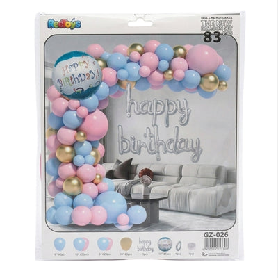 Happy Birthday Party Decoration Balloon Garland Kit - Pink & Light Blue - 83 Pcs