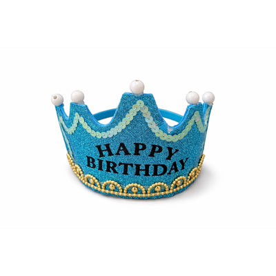 Happy Birthday Party Glitter Crown - Blue Colour - Led Light Up Tiara