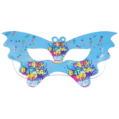 Happy Birthday Themed Butterfly Shape Party Eye Mask - Blue Colour - Pack Of 6 Pcs
