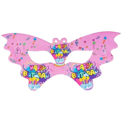 Happy Birthday Themed Butterfly Shape Party Eye Mask - Pink Colour - Pack Of 6 Pcs
