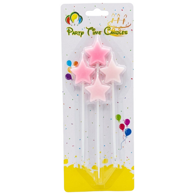 Star Shape Party Candle With Topper - Pink Colour - Pack Of 4 Pcs