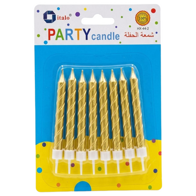 Cake Decoration Spiral Candle - Metallic Gold - Pack Of 8 Pcs