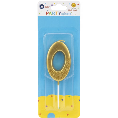 Party Decoration 0 Number Metallic Candle - Gold Glitter
