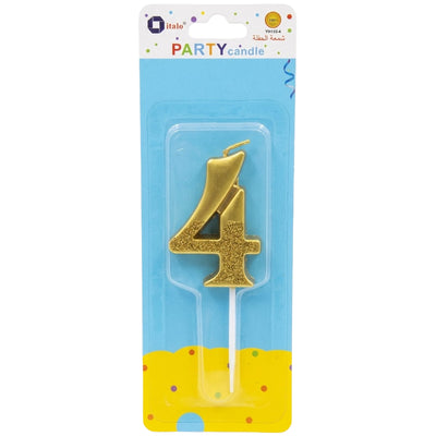 Party Decoration 4 Number Metallic Candle - Gold Glitter