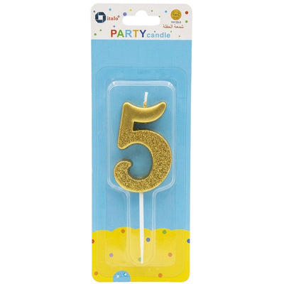 Party Decoration 5 Number Metallic Candle - Gold Glitter