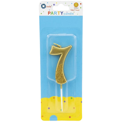 Party Decoration 7 Number Metallic Candle - Gold Glitter