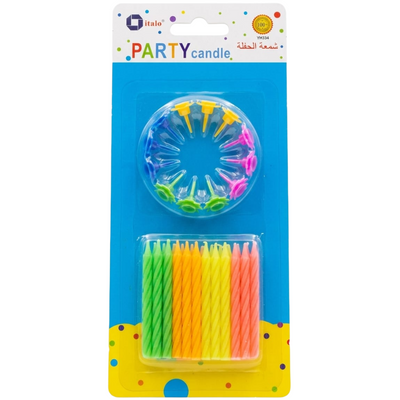 Party Mini Spiral Candle With Holder - Assorted Colour - Pack Of 24 Pcs
