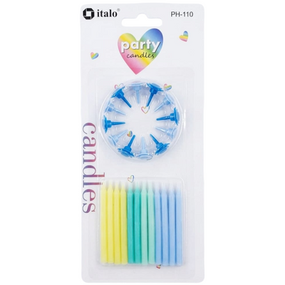 Party Mini Candle With Holder Set - Assorted Pastel Colour - Pack Of 12 Pcs