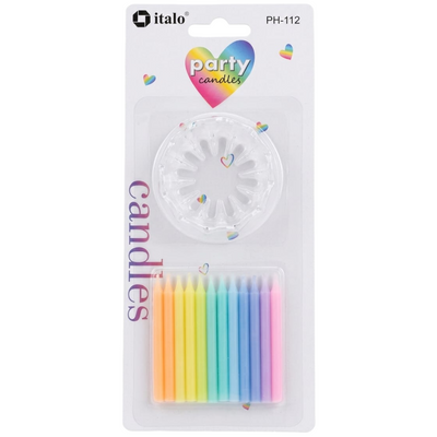 Party Mini Candle With White Holder Set - Assorted Pastel Colour - Pack Of 12 Pcs