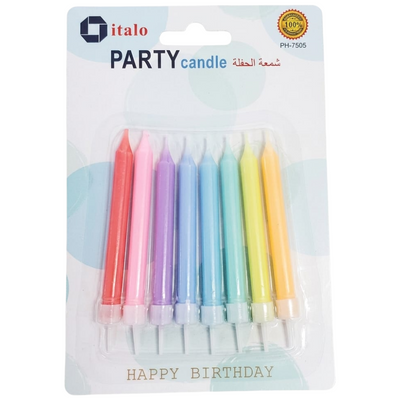 Cake Decoration Candle - Assorted Colour - Pack Of 8 Pcs