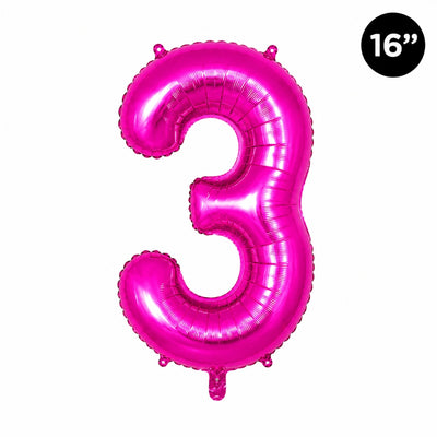 Happy Birthday Party Decoration Foil Balloon Number 3 - Hot Pink - 16 Inch