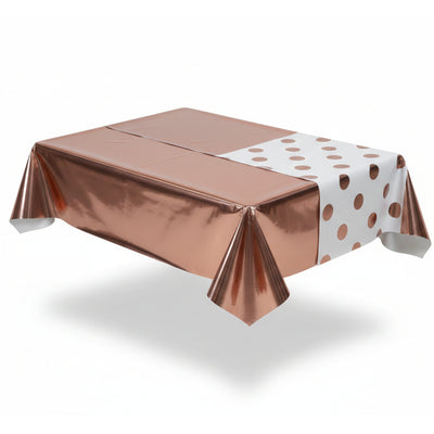 Party Decoration Dot Printed Rose Gold Aluminum Foil Tableware - Table Cover - 1.37X2.74 M