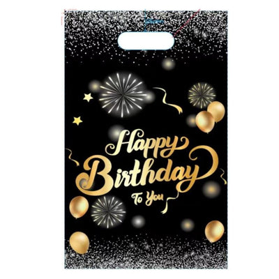 Happy Birthday Theme Party Loot Bag - Black - 29X16 Cm - Pack Of 10 Pcs