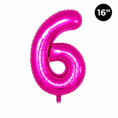 Happy Birthday Party Decoration Foil Balloon Number 6 - Hot Pink - 16 Inch