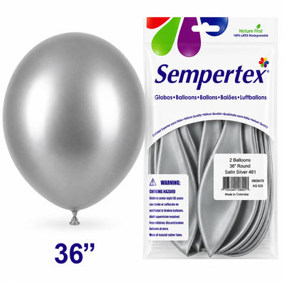 Sempertex Latex Balloons - Satin Silver - Pack Of 2 - 36 Inch (Uninflated)