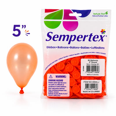 Sempertex Latex Balloons - Neon Orange - Pack Of 50 - 5 Inch (Uninflated)