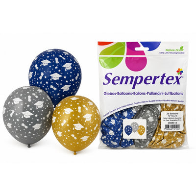 Sempertex Graduation Theme Printed Latex Balloons - Assorted - Pack Of 25 - 12 Inch (Uninflated)