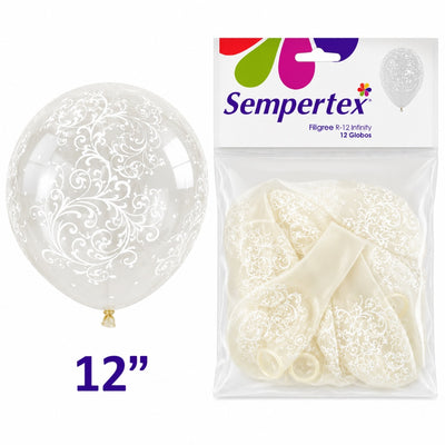 Sempertex Filigree Printed Latex Balloons - Crystal Clear - Pack Of 12 - 12 Inch (Uninflated)