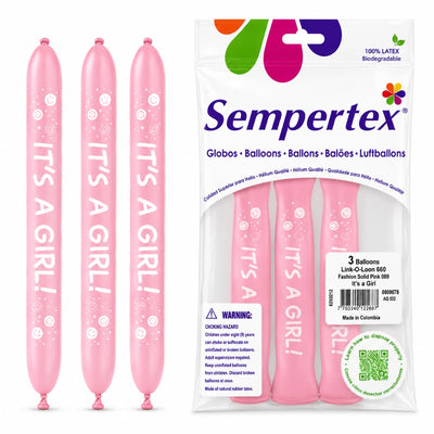 Sempertex "It'S A Girl" Latex Link Balloons - Pack Of 3 (Uninflated)