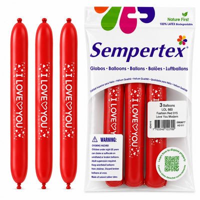 Sempertex "I Love You" Latex Link Balloons - Pack Of 3 (Uninflated)