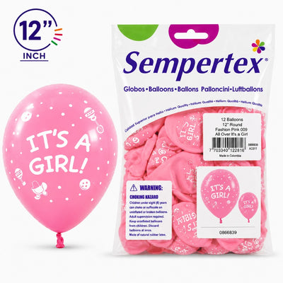 Sempertex "It'S A Girl" Latex Balloons - Pack Of 12 - 12 Inch (Uninflated)