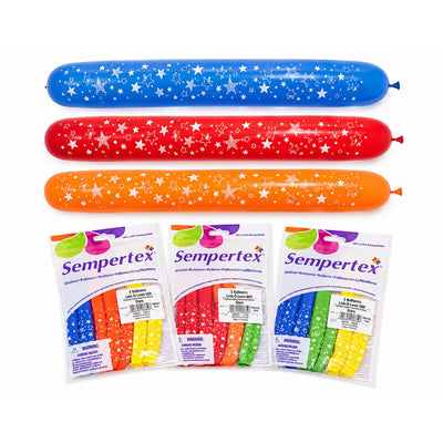 Sempertex Stars Printed Latex Linking Balloons - Assorted - Pack Of 3 - 1 Packet Only (Uninflated)