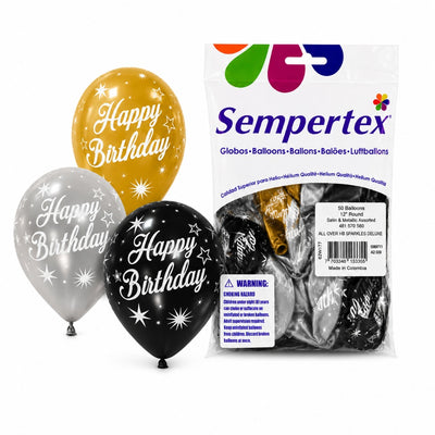 Sempertex Happy Birthday Balloons - Assorted Colours - 12 Inch - Pack Of 50 (Uninflated)