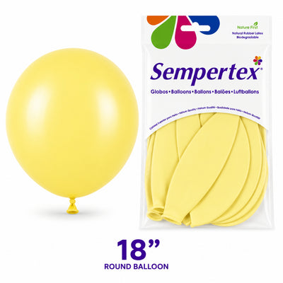 Sempertex Latex Balloons - Pastel Matte Yellow - Pack Of 6 - 18 Inch (Uninflated)