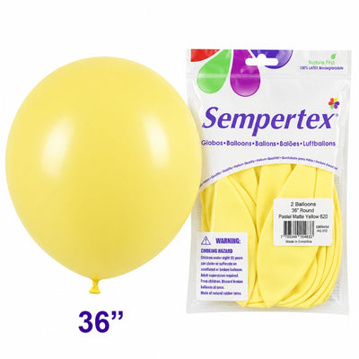 Sempertex Latex Balloons - Pastel Matte Yellow - Pack Of 2 - 36 Inch (Uninflated)