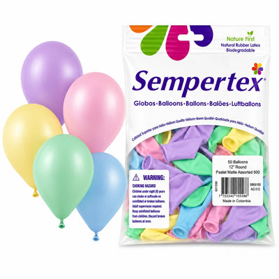 Sempertex Latex Balloons - Pastel Matte Assorted Colours - Pack Of 50 - 12 Inch (Uninflated)
