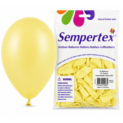 Sempertex Latex Balloons - Pastel Matte Yellow - Pack Of 50 - 12 Inch (Uninflated)