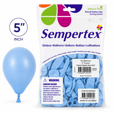 Sempertex Latex Balloons - Pastel Matte Blue - Pack Of 50 - 5 Inch (Uninflated)