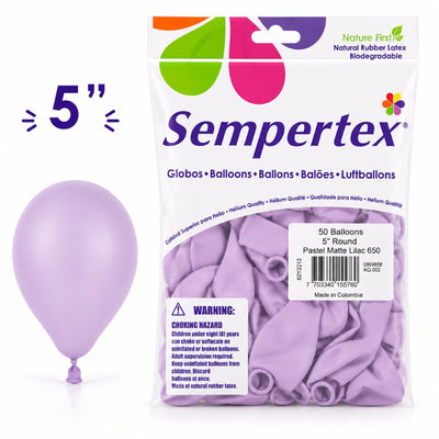 Sempertex Latex Balloons - Pastel Matte Lilac - Pack Of 50 - 5 Inch (Uninflated)