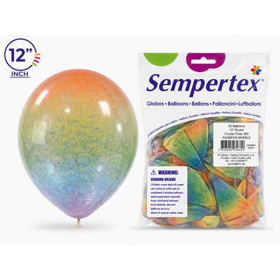 Sempertex Crystal Clear Graffiti Rainbow Latex Balloons - Pack Of 25 - 12 Inch (Uninflated)