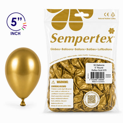Sempertex Latex Balloons - Reflex Gold - Pack Of 50 - 5 Inch (Uninflated)