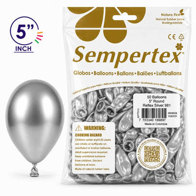 Sempertex Latex Balloons - Reflex Silver - Pack Of 50 - 5 Inch (Uninflated)