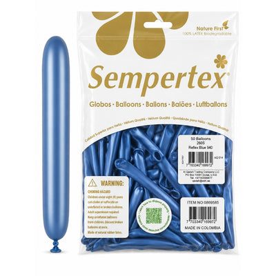 Sempertex Long Latex Twisting Balloons - Reflex Blue - Pack Of 50 (Uninflated)