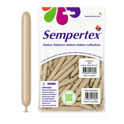 Sempertex Long Latex Twisting Balloons - White Sand - Pack Of 50 (Uninflated)