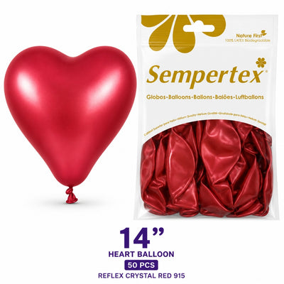 Sempertex Heart Shape Latex Balloons - Reflex Crystal Red - Pack Of 50 - 14 Inch (Uninflated)