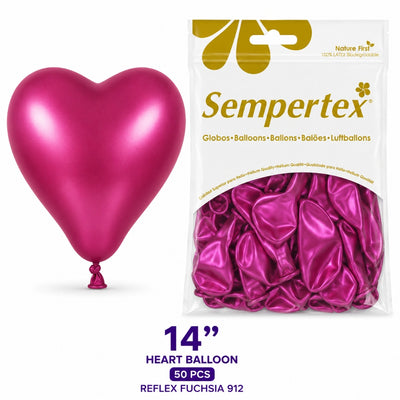 Sempertex Heart Shape Latex Balloons - Reflex Fuchsia - Pack Of 50 - 14 Inch (Uninflated)