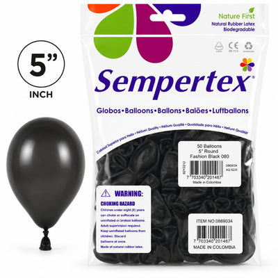 Sempertex Latex Balloons - Black - Pack Of 50 - 5 Inch (Uninflated)